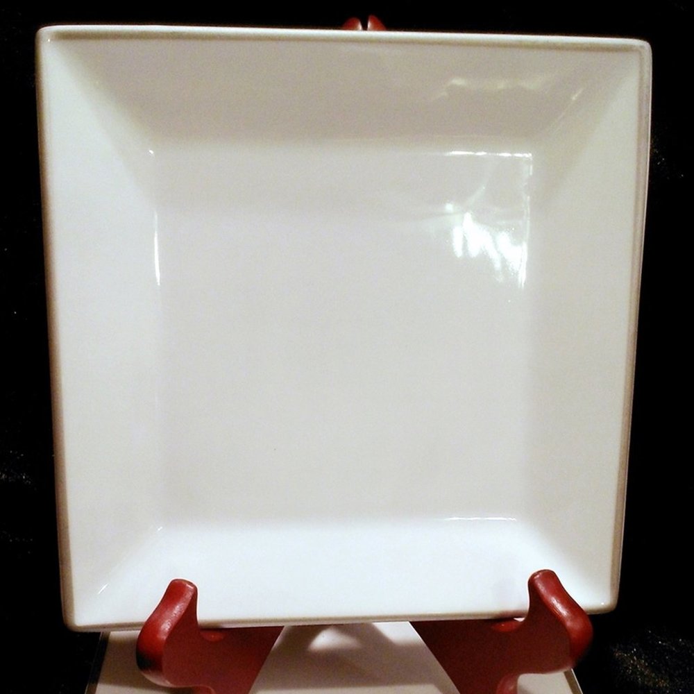 White Rim Square Stoneware Plates, Desser Plates, Bread Plates, Fruit Plates